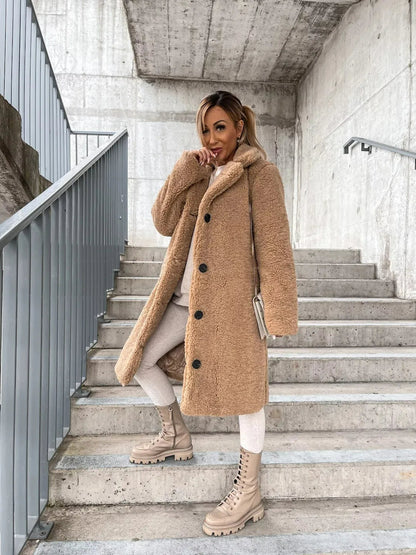 Plüsch-Trenchcoat Damen Lang Mantel Warm