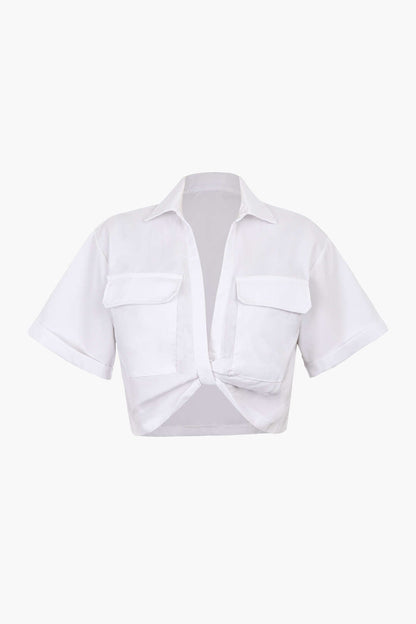 Kurzarmshirt Damen Crop Top mit Kragen Modern - BerlinGlamour