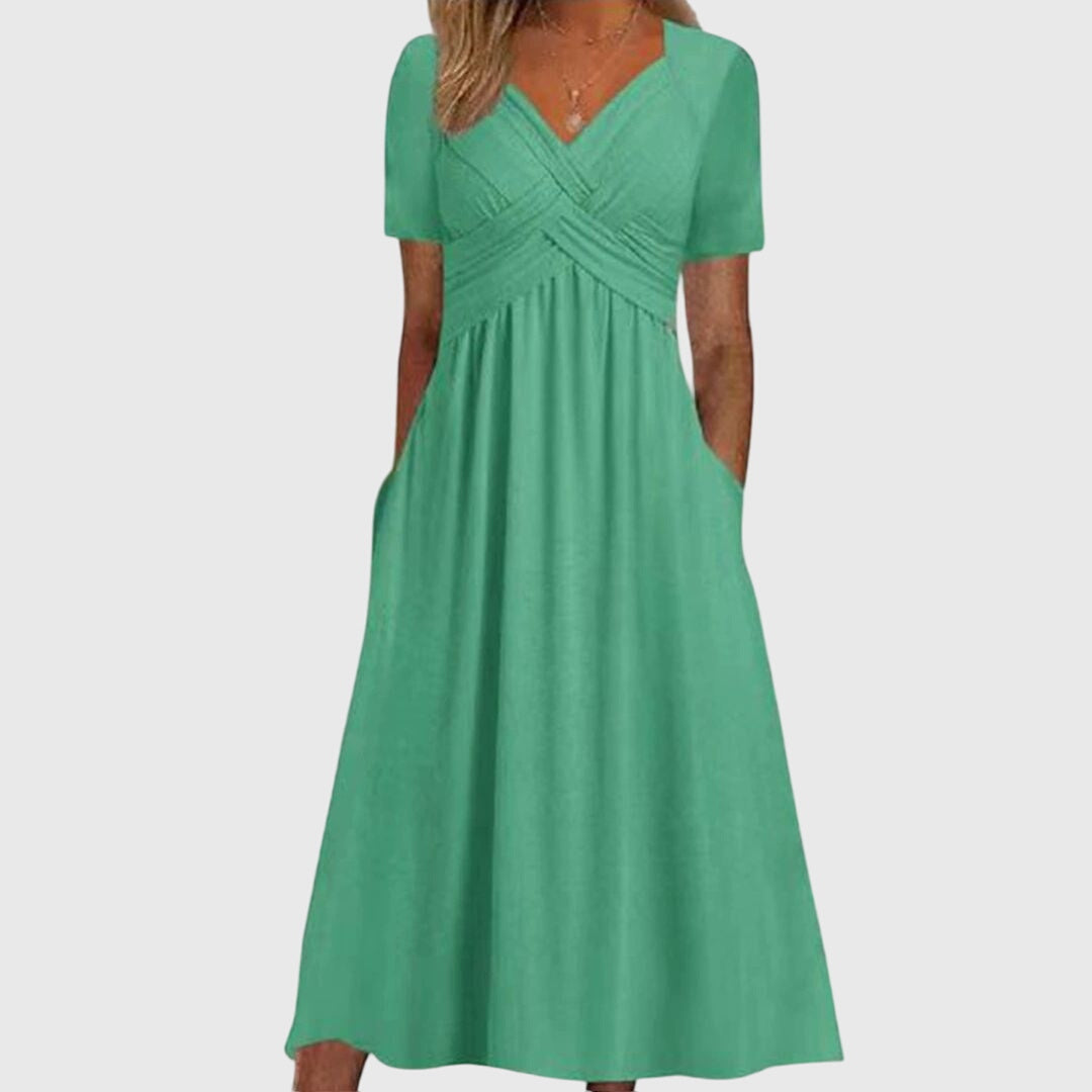 Damen Maxikleid V-Ausschnitt Kurzärmel Sommerkleid - BerlinGlamour