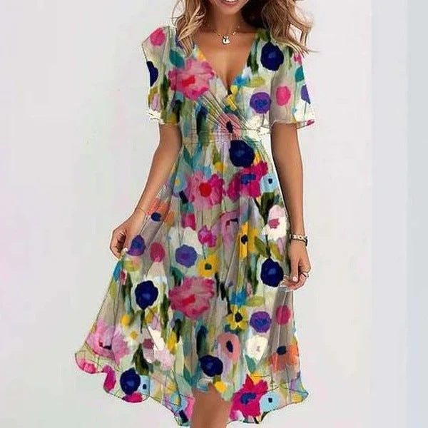 Elegantes Sommerkleid Kurzarm Damenkleid