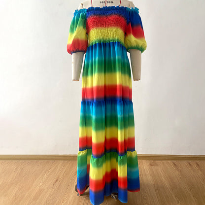 Maxikleid Heidi: Damen-Off-Shoulder-Kleid mit Blumenmuster