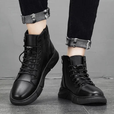 Echtleder-Stiefel Schwarz Lässig Damenstiefel Winter