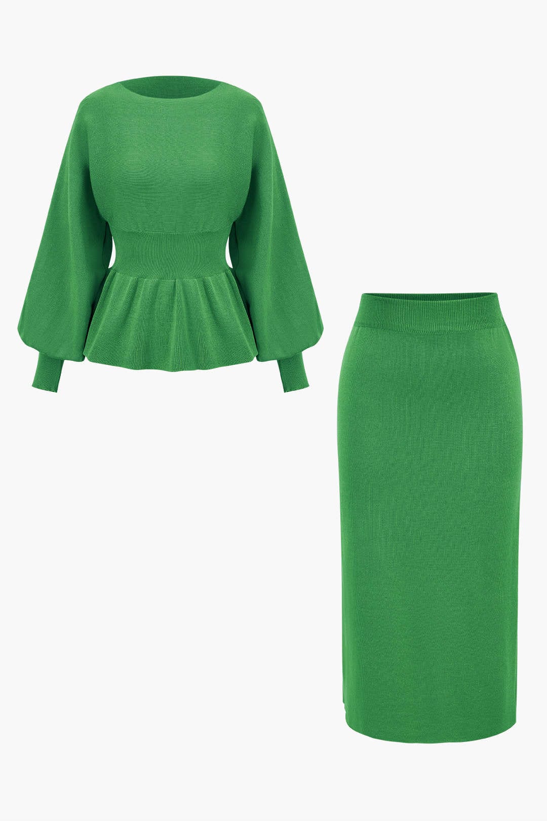 Elegantes Strick-Set Damen Peplum-Top und Bleistiftrock