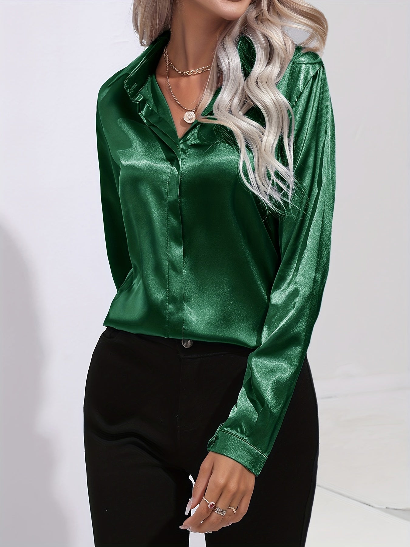 Damenhemd Satin Elegantes Langarm Oberteil