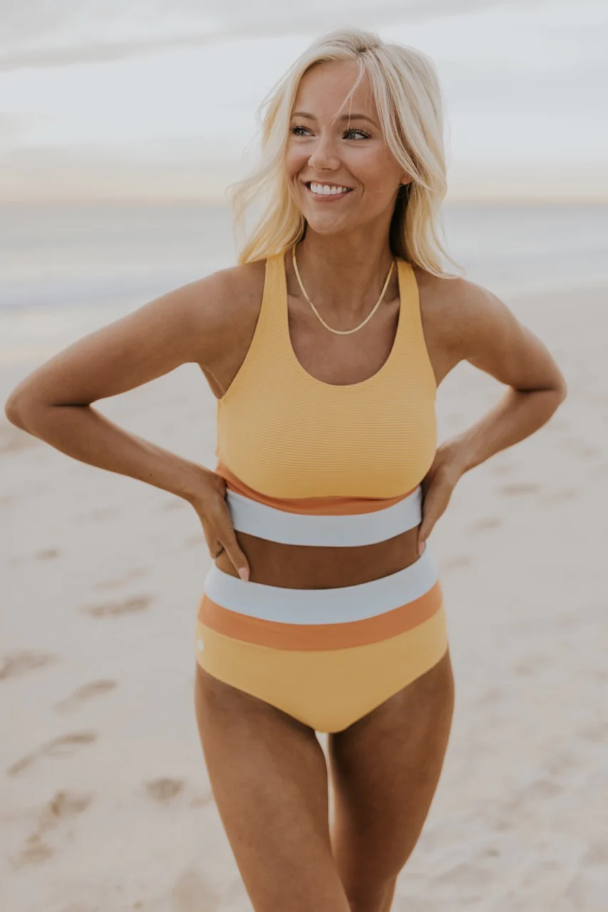 Bikini Set Hochtailliert Marine Farbblock Crop Top