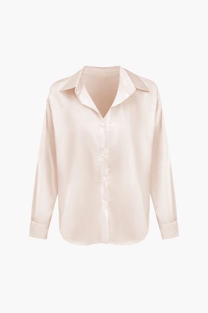 Elegante Bluse Langarm Seiden-Satin Damenbluse