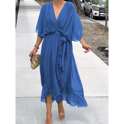 Kleid mit Fledermausärmeln und V-Ausschnitt – Modell Wendy