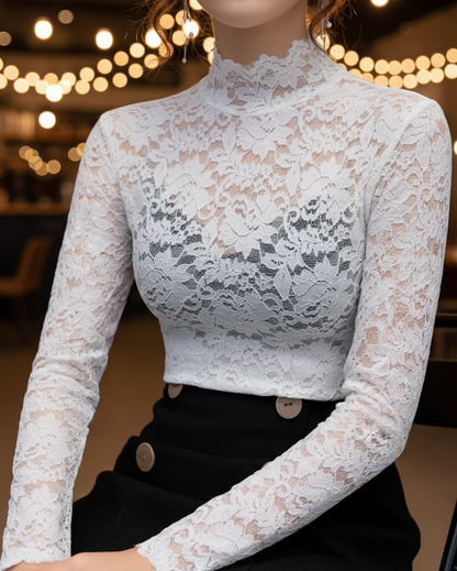 Damen Bluse Spitzen Stehkragen Frühling Modern - BerlinGlamour
