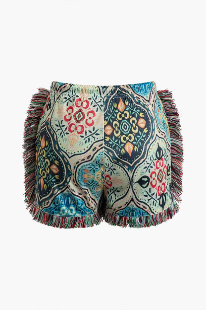 Boho-Zweiteiler-Set mit Fransen und Blumenprint