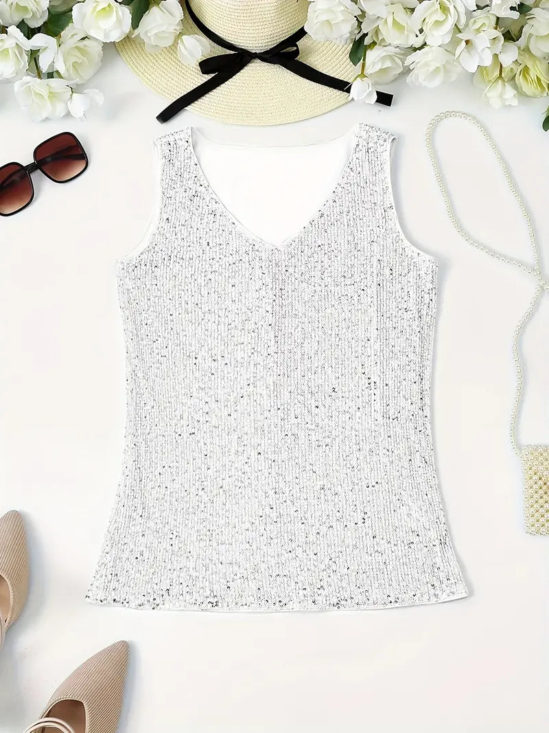 Elegantes Pailletten Top Ärmellos Damen Oberteil Glitzer