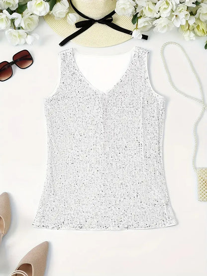 Elegantes Pailletten Top Ärmellos Damen Oberteil Glitzer