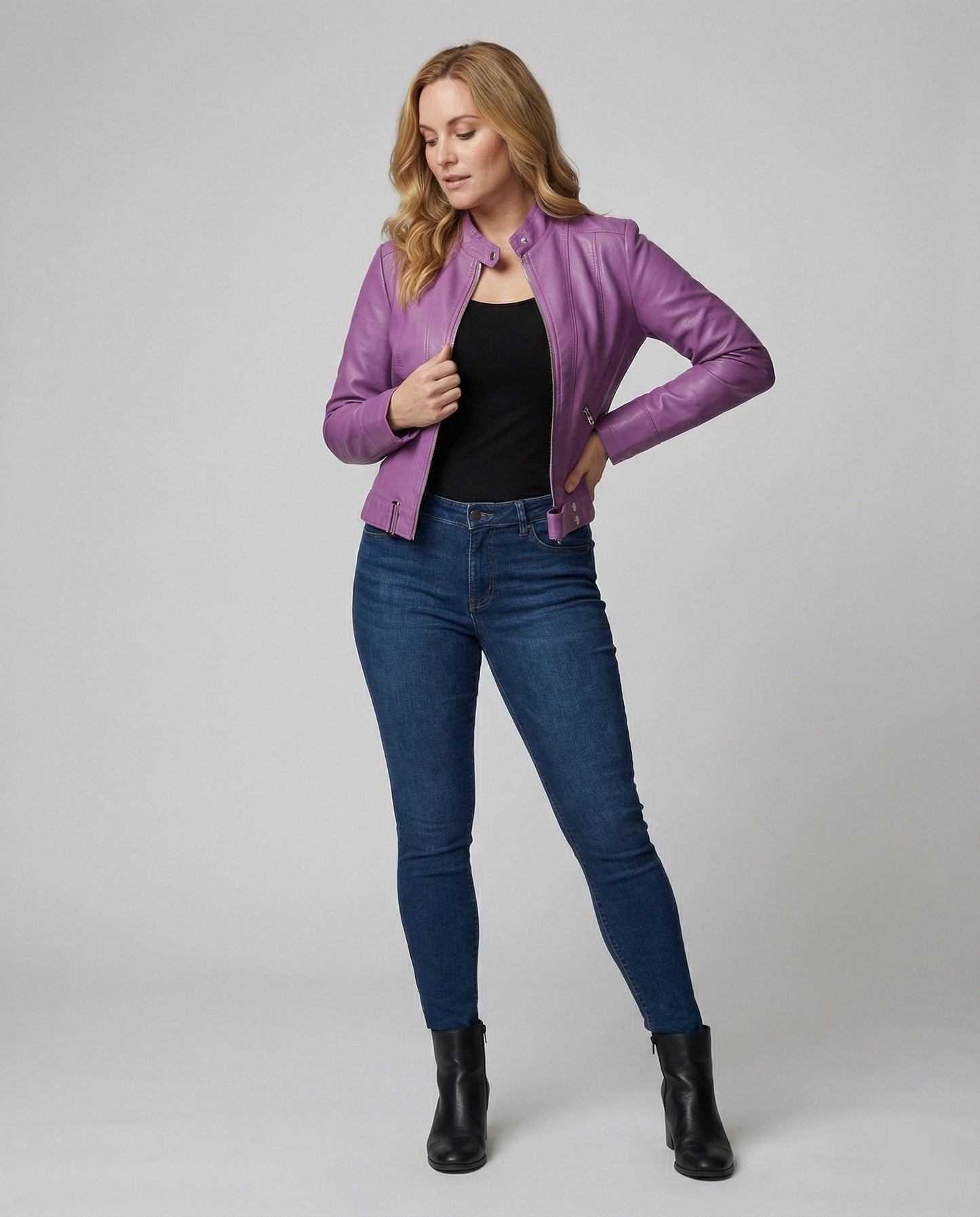 Lederjacke Damen Edel Kurz Schwarz