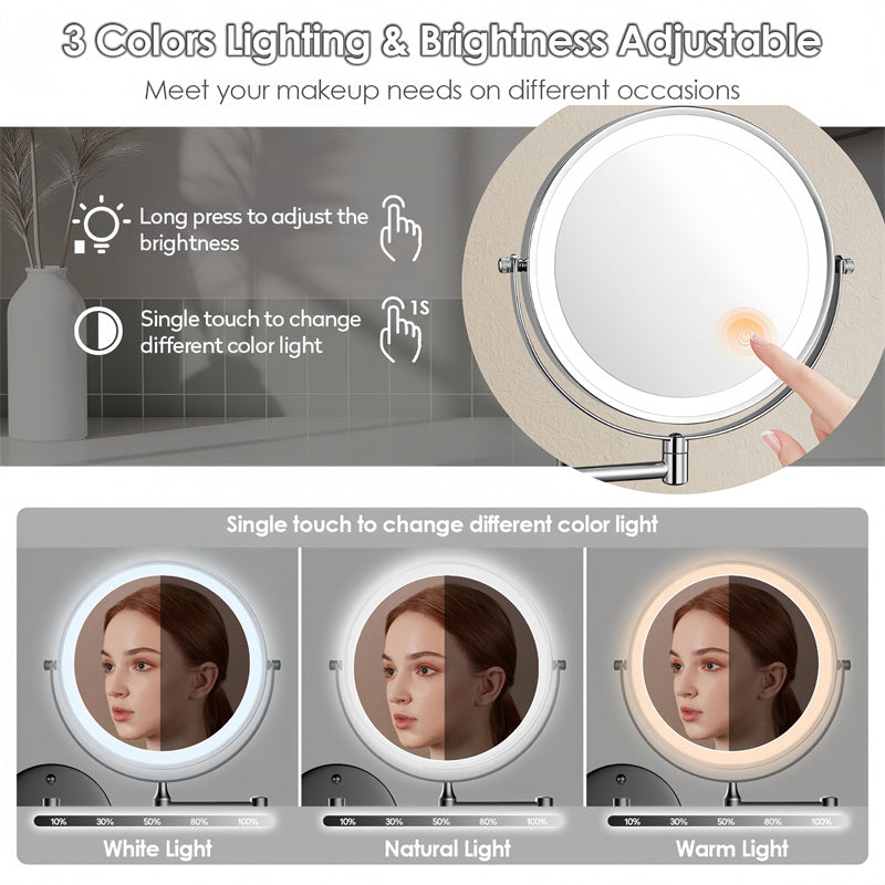Wandspiegel Rasier Spiegel LED Beleuchtung 360° Drehbar Vergrößerung 1X/10X