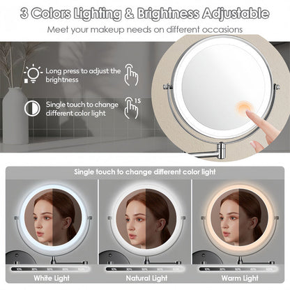 Wandspiegel Rasier Spiegel LED Beleuchtung 360° Drehbar Vergrößerung 1X/10X