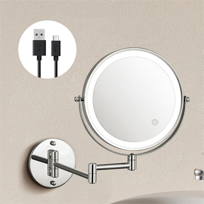 Wandspiegel Rasier Spiegel LED Beleuchtung 360° Drehbar Vergrößerung 1X/10X