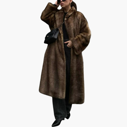 Damen Mantel Warm Oversized Kunstfell Lang