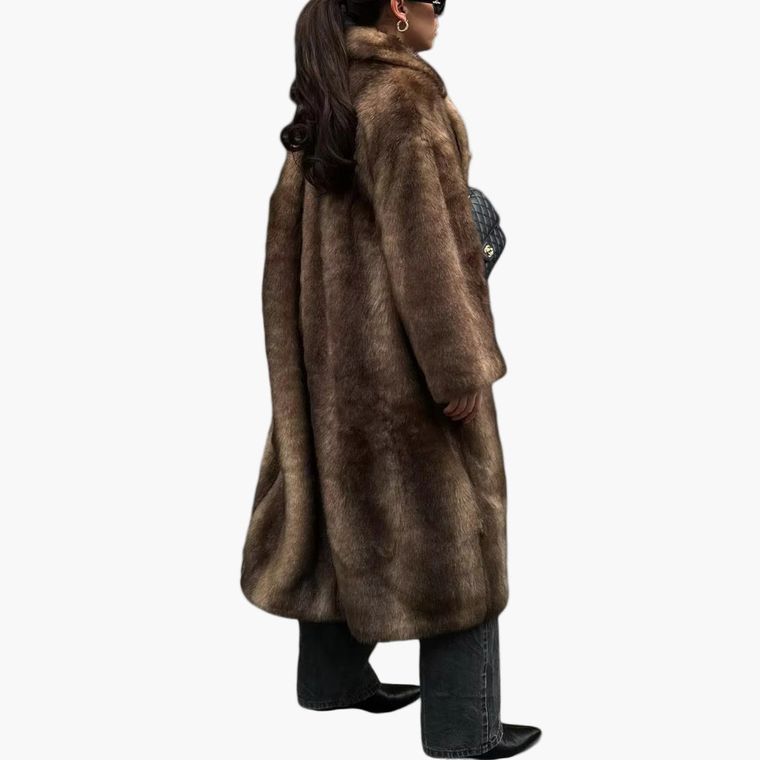 Damen Mantel Warm Oversized Kunstfell Lang