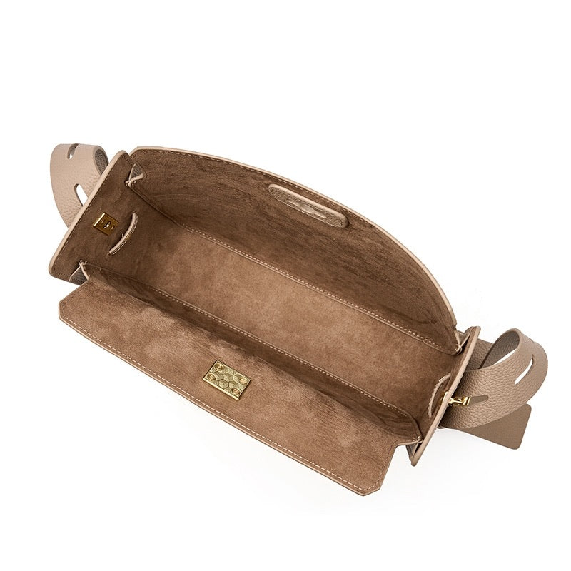 Elegante Ledertasche Damen Schultertasche Leder Schwarz Gold