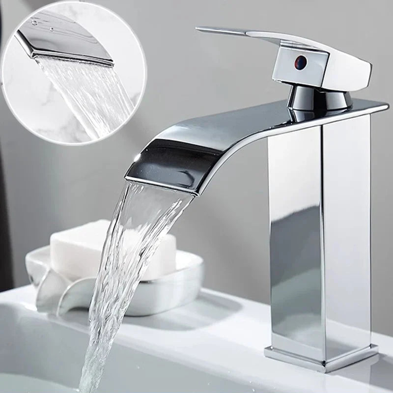 Edelstahl Waschtischarmatur Wasserfall Design Schwarz