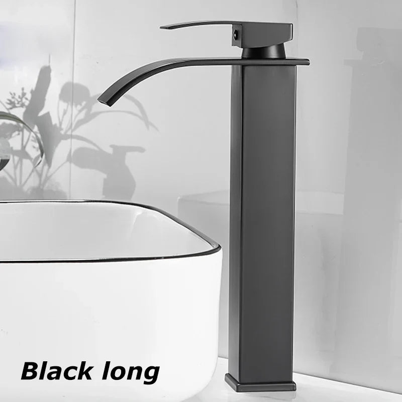 Edelstahl Waschtischarmatur Wasserfall Design Schwarz