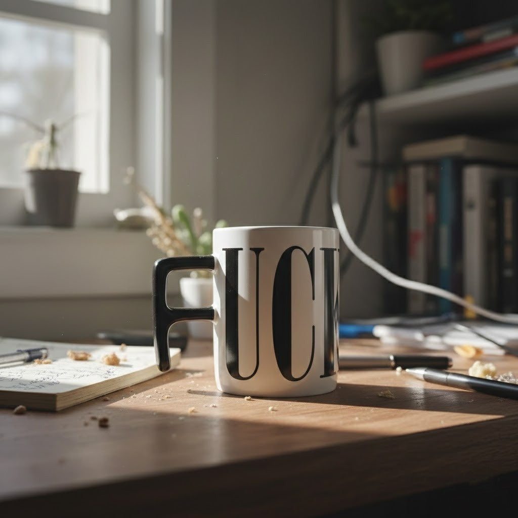 Keramiktasse mit lustigem Spruch Schwarz