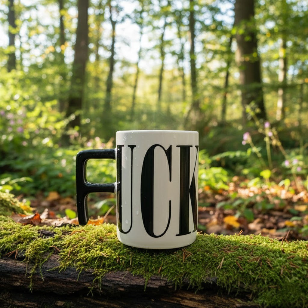 Keramiktasse mit lustigem Spruch Schwarz