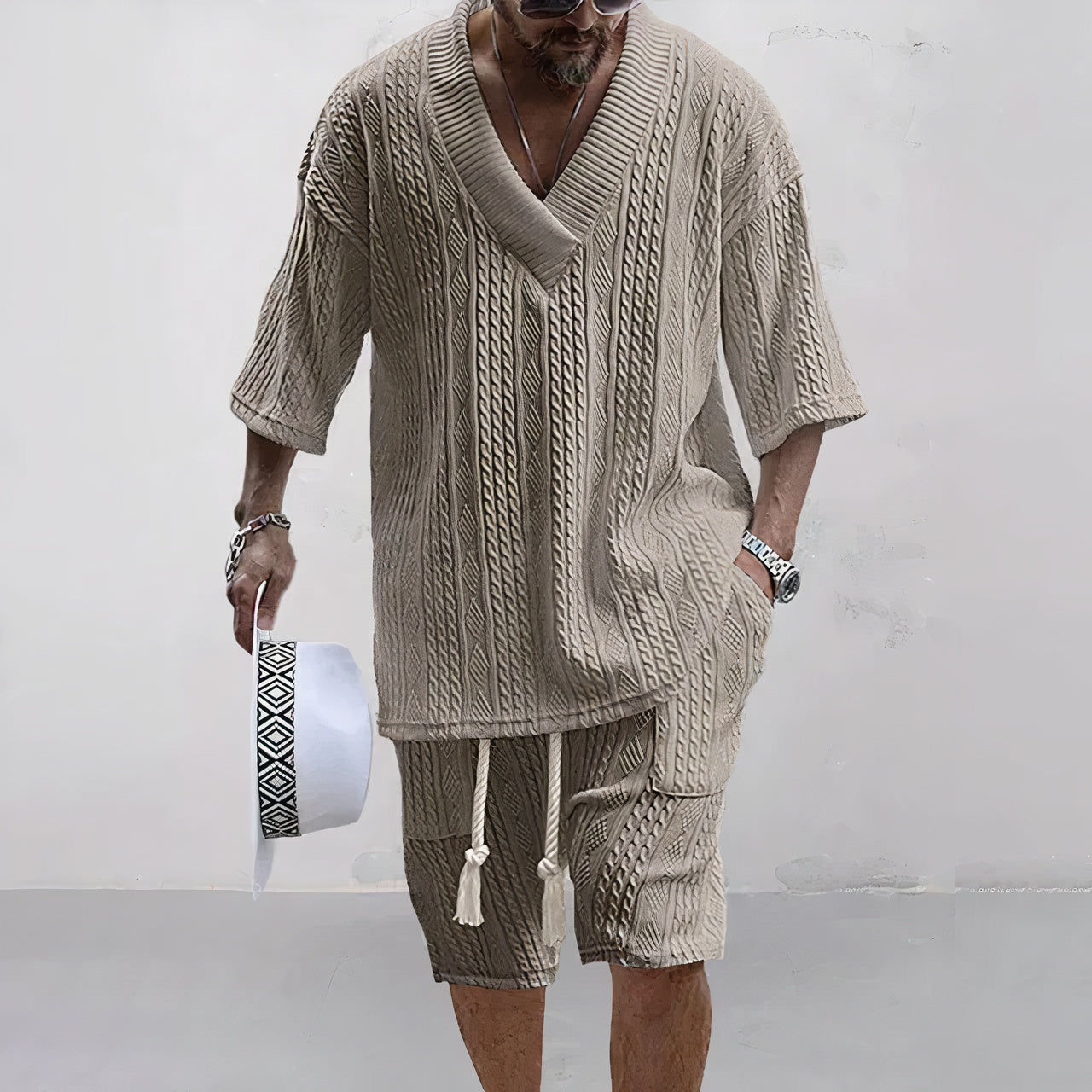 Adan Strickhemd- und Shorts-Set