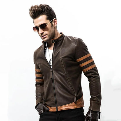 Herren Lederjacke Elegant Einzigartig Schwarzes Leder