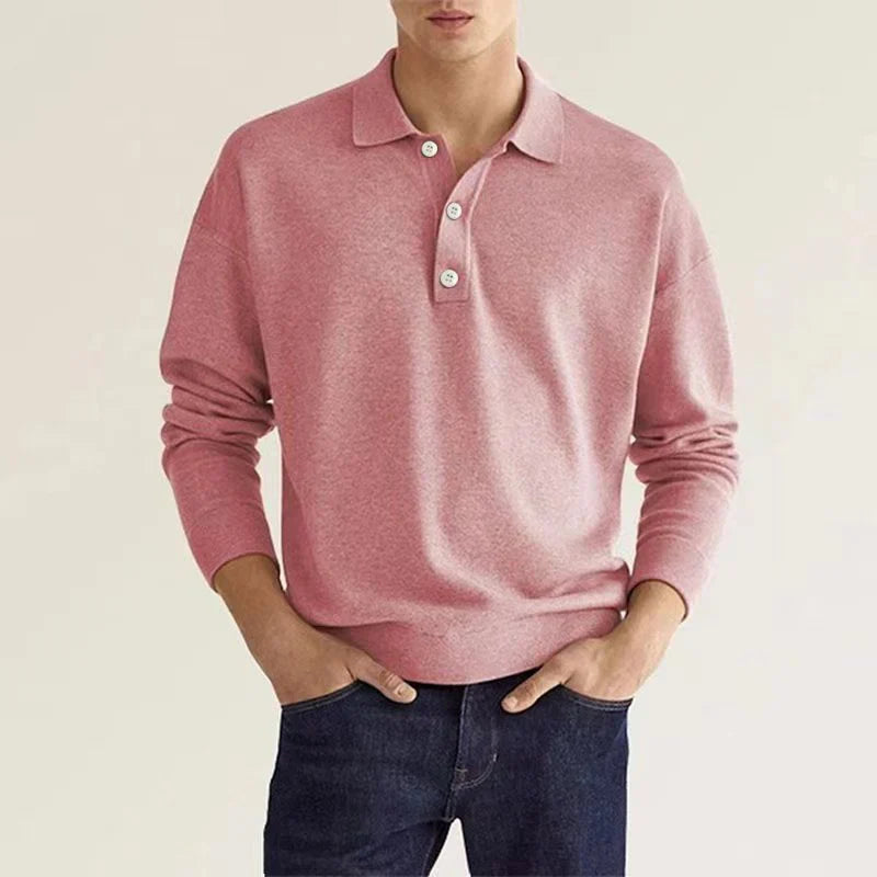 Herren Polo-Shirt Langarm Klassisch Weiß