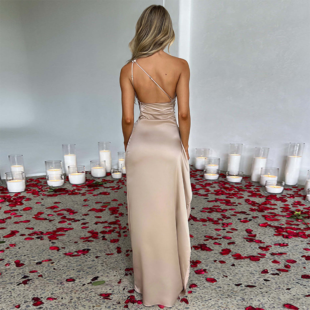 Damen Partykleid Lang One Shoulder Elegant
