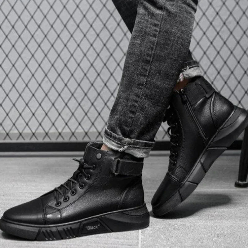Schwarze Lederschuhe Herren Stiefel Elegant