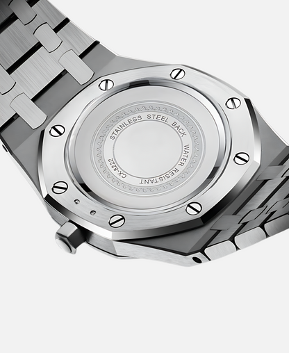 Herren Armbanduhr Edelstahl 41mm Elegant Schwarze Lederband