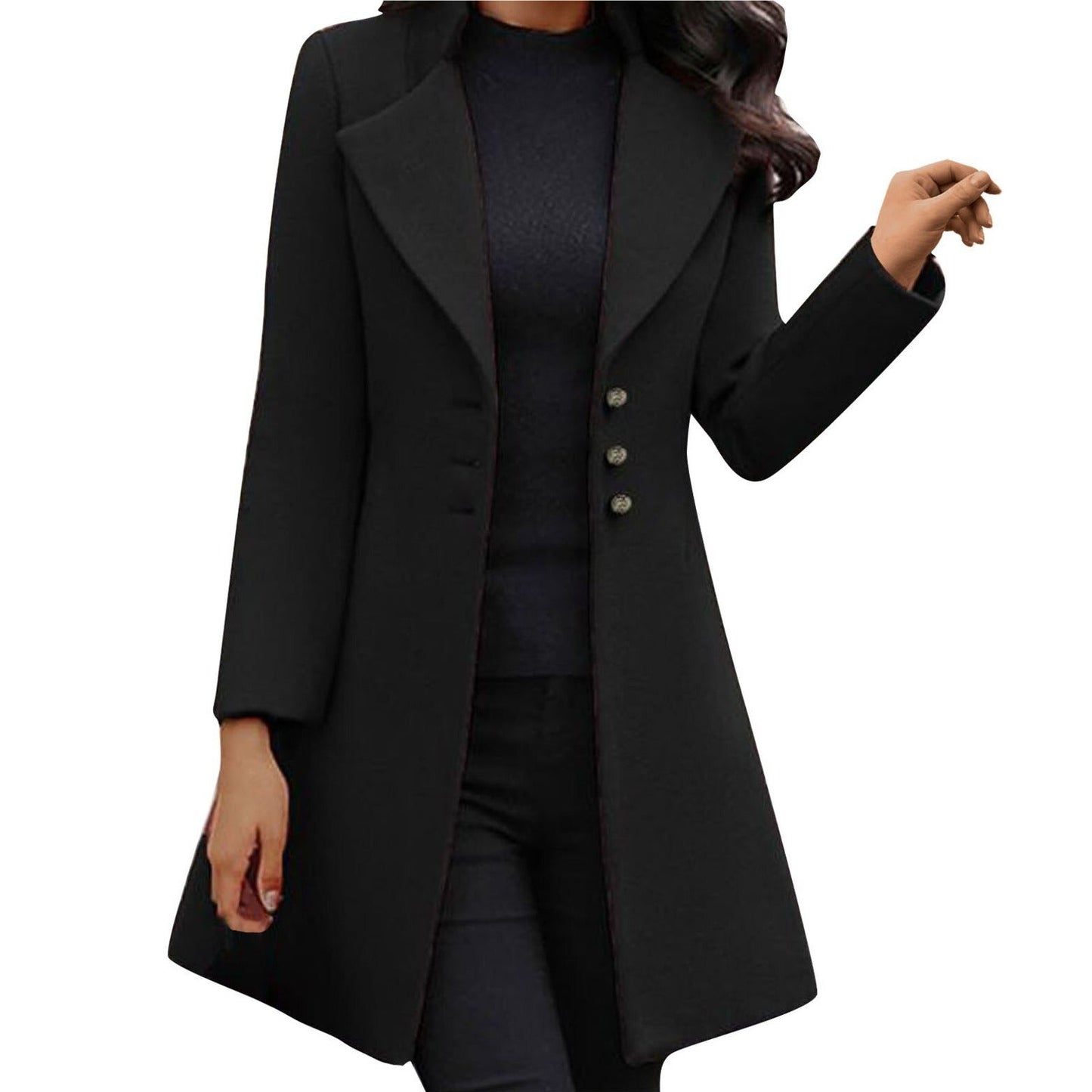 Damen Mantel Knöpfe Lange Modern Schwarz - BerlinGlamour