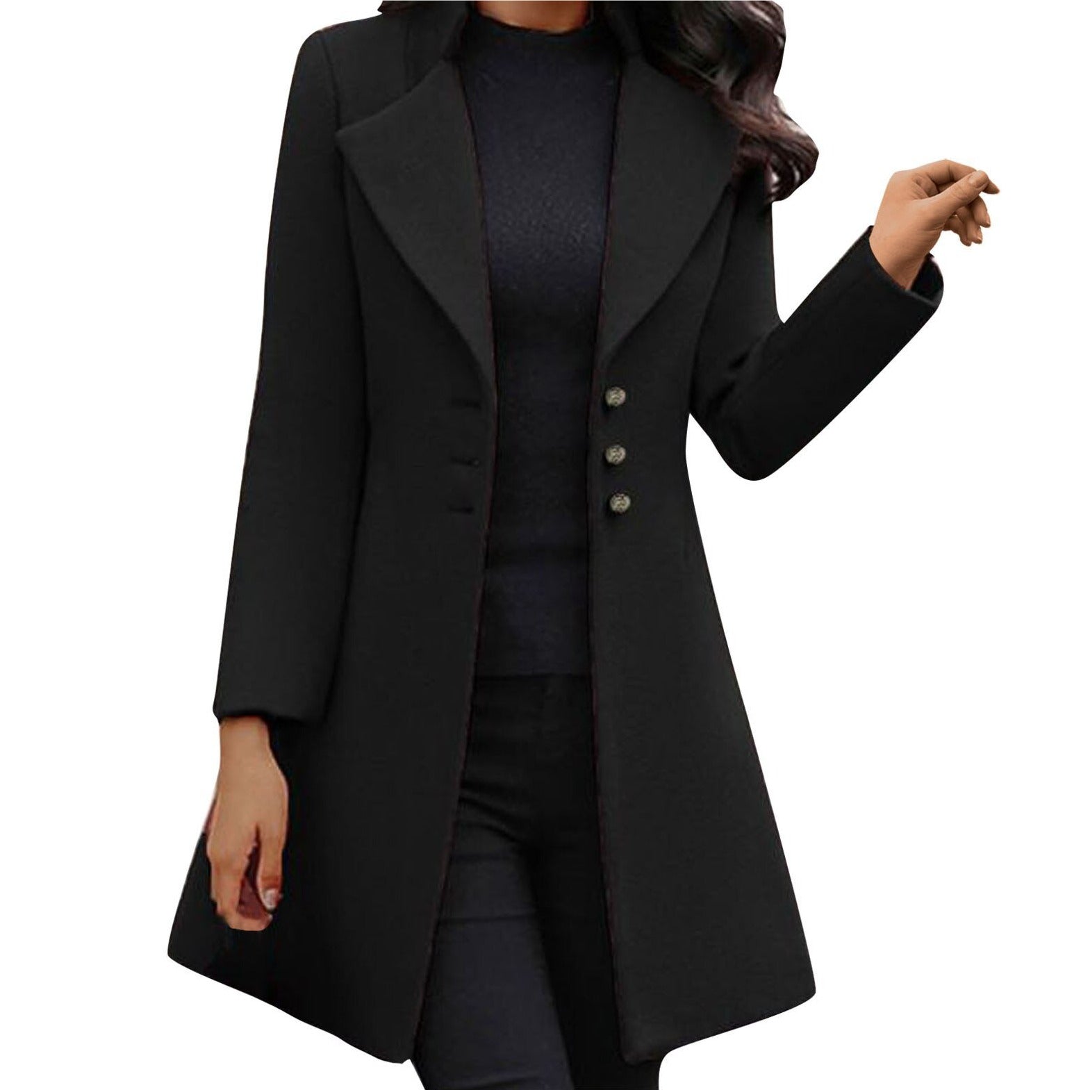 Damen Mantel Knöpfe Lange Modern Schwarz - BerlinGlamour