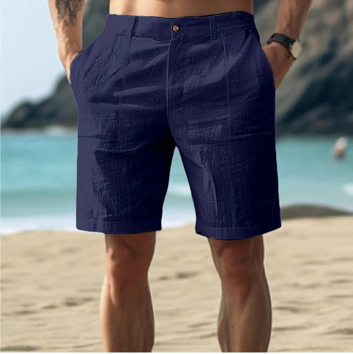 Herren Leinen Shorts Bequem Sommer Freizeit