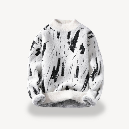 Abstrakter Fuzzy-Strickpullover für Herren | Loravelle 0
