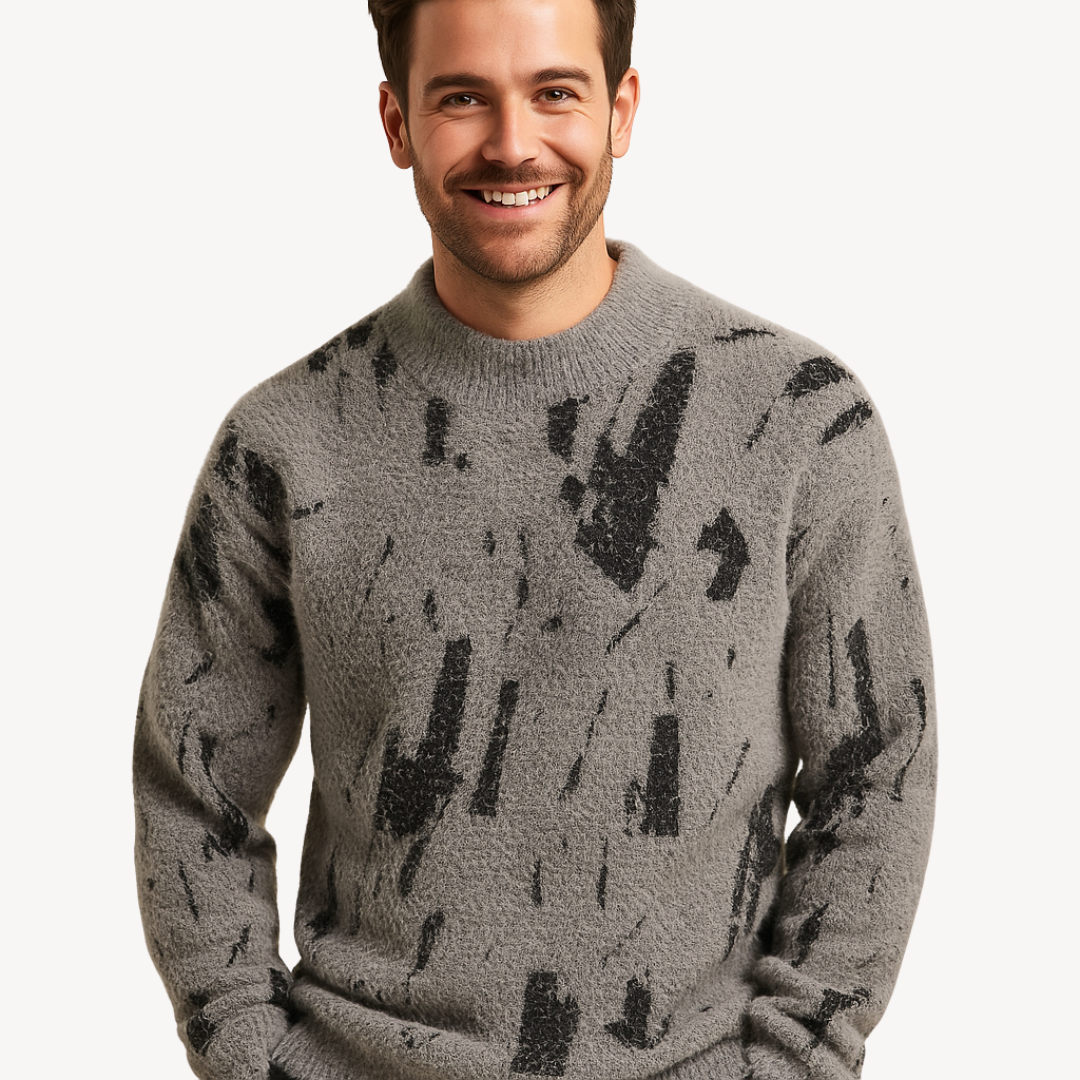 Abstrakter Fuzzy-Strickpullover für Herren | Loravelle 1