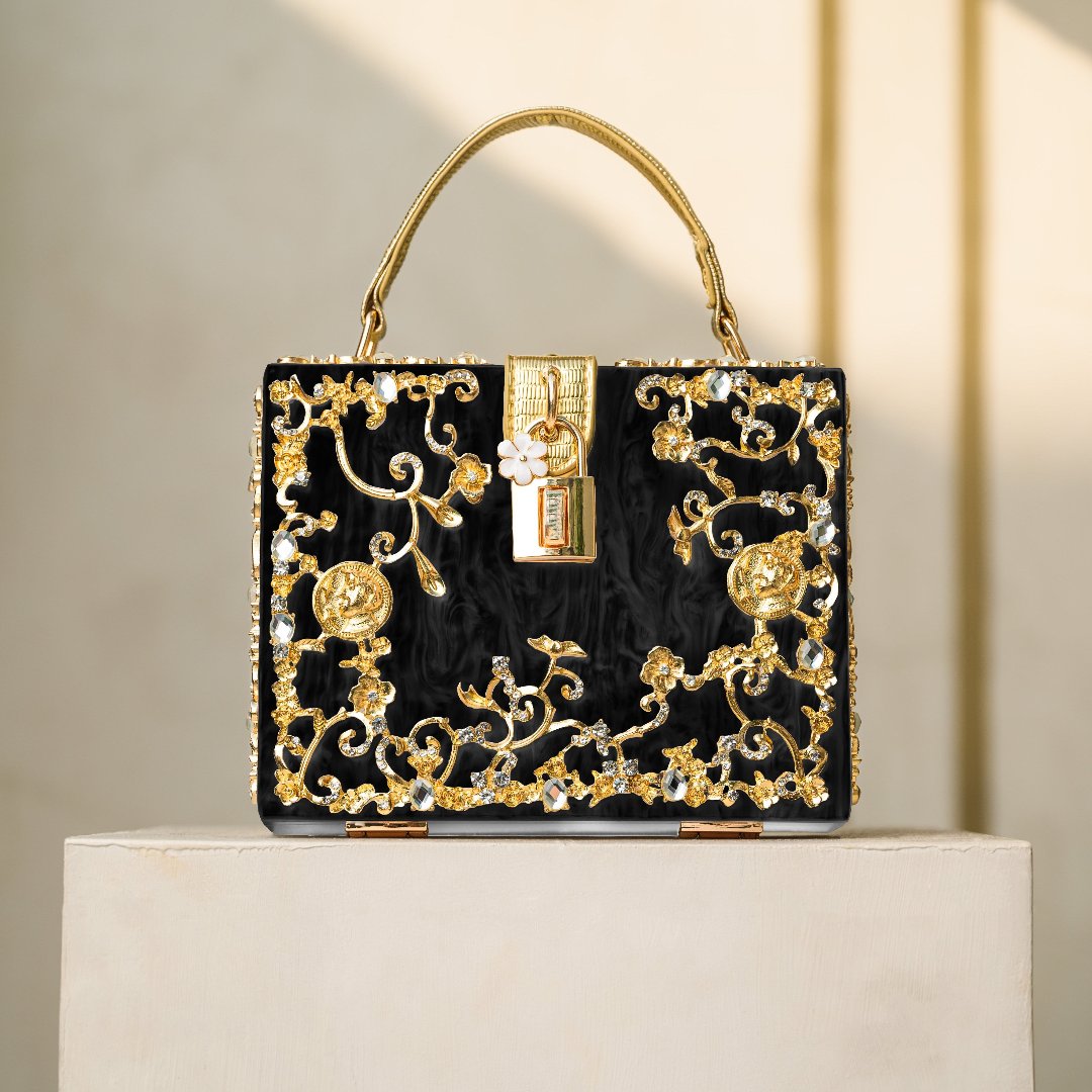 Himmelblaue Clutch Abendtasche mit Golddekor Luxus Design
