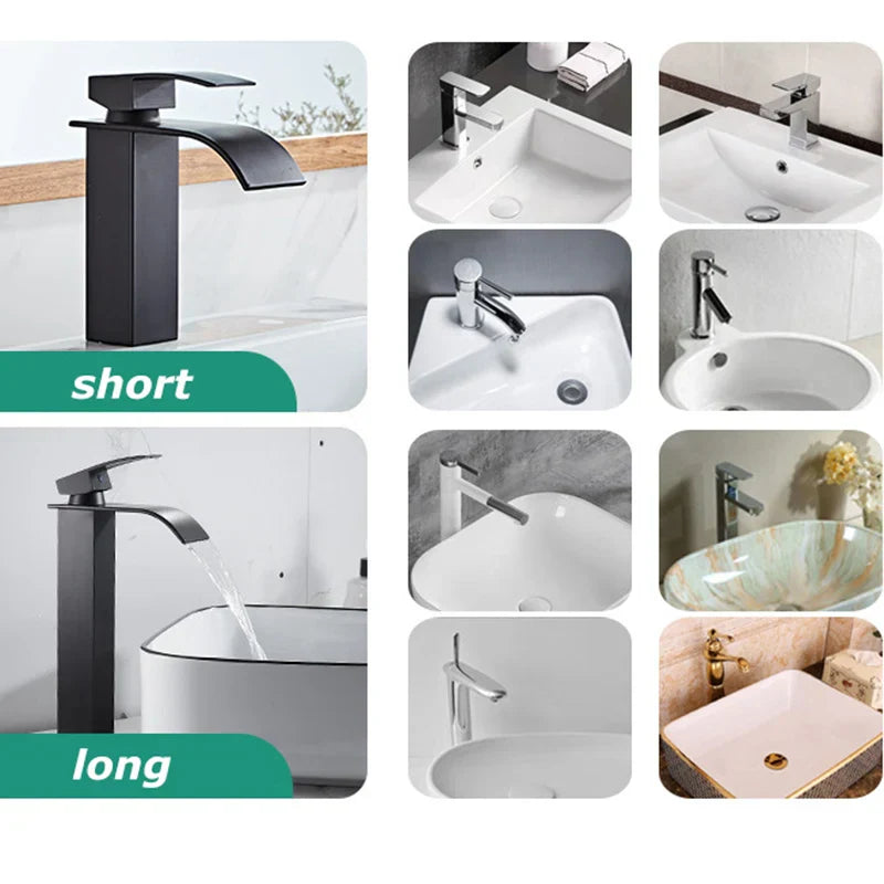 Edelstahl Waschtischarmatur Wasserfall Design Schwarz