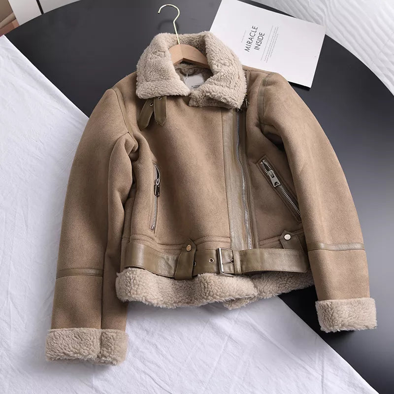 Elegante Damen Winterjacke Wildleder Schwarz