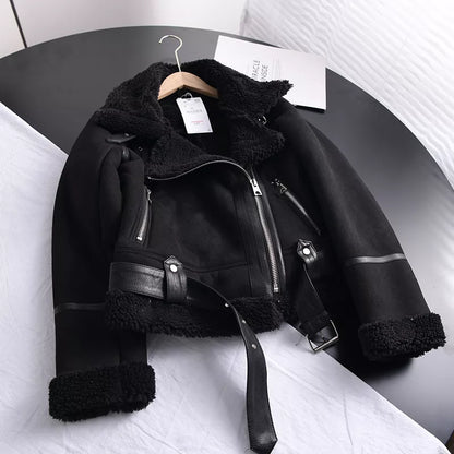 Elegante Damen Winterjacke Wildleder Schwarz