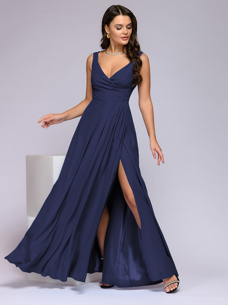 Elegantes Maxi-Kleid Tief dekoltiert mit Seitenschlitz
