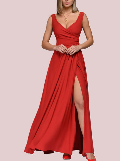 Elegantes Maxi-Kleid Tief dekoltiert mit Seitenschlitz