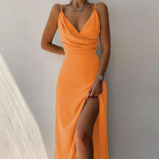 Elegantes Maxikleid Damen Lang Schlitz Abendkleid - BerlinGlamour