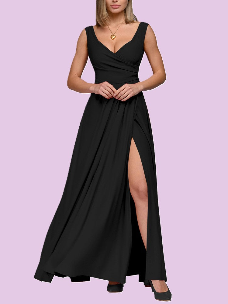 Elegantes Maxi-Kleid Tief dekoltiert mit Seitenschlitz