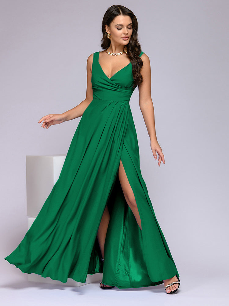 Elegantes Maxi-Kleid Tief dekoltiert mit Seitenschlitz