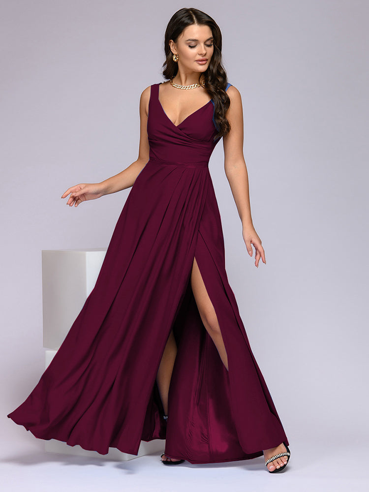 Elegantes Maxi-Kleid Tief dekoltiert mit Seitenschlitz