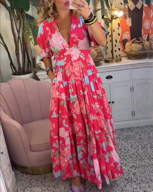 Elegantes langes Damenkleid Alina mit V-Ausschnitt