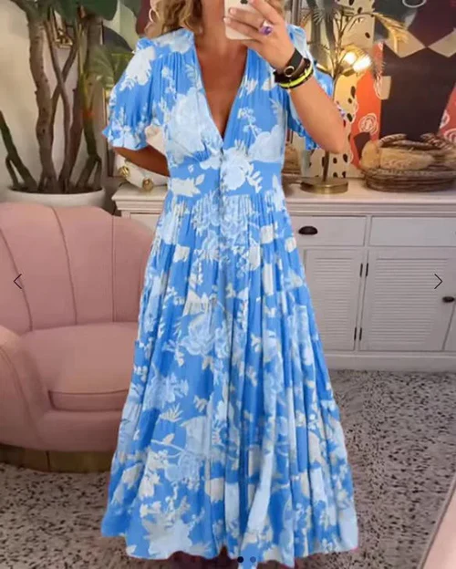 Elegantes langes Damenkleid Alina mit V-Ausschnitt