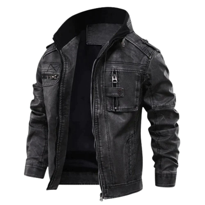 Lederjacke Bikerstyle Schwarz Ledermantel - BerlinGlamour